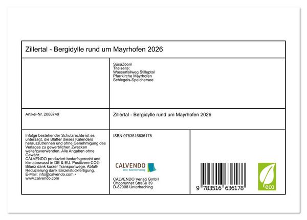 Produktbild: Zillertal - Bergidylle rund um Mayrhofen 2026 (Tischkalender 2026 DIN A5 quer), CALVENDO Monatskalender