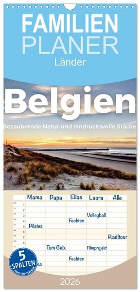 Produktbild: Familienplaner 2026 - Belgien - Bezaubernde Natur und eindrucksvolle St&auml;dte. mit 5 Spalten (Wandkalender, 21 x 45 cm) CALVENDO