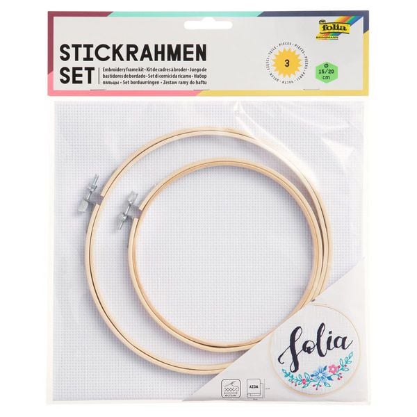 Folia Stickrahmen Set inkl. Aida-Stoff Ø15cm/Ø20cm 2 Stück