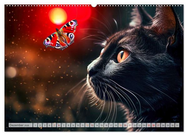 Produktbild: Die Katze und der Schmetterling (hochwertiger Premium Wandkalender 2026 DIN A2 quer), Kunstdruck in Hochglanz