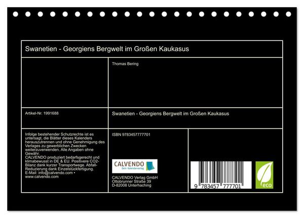 Produktbild: Swanetien - Georgiens Bergwelt im Gro&szlig;en Kaukasus (Tischkalender 2026 DIN A5 quer), CALVENDO Monatskalender