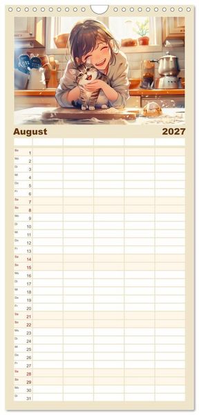 Produktbild: Familienplaner 2027 - Tierische Anime-Freunde - Fr&ouml;hliche Streifz&uuml;ge mit Hund und Katze mit 5 Spalten (Wandkalender, 21 x 45 cm) CALVENDO
