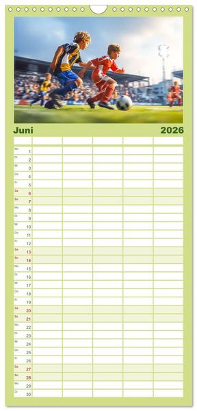 Produktbild: Familienplaner 2026 - Fussball - Kids in Action mit 5 Spalten (Wandkalender, 21 x 45 cm) CALVENDO