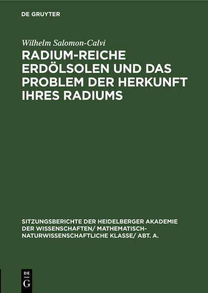 Produktbild: Radium-reiche Erd&ouml;lsolen und das Problem der Herkunft ihres Radiums