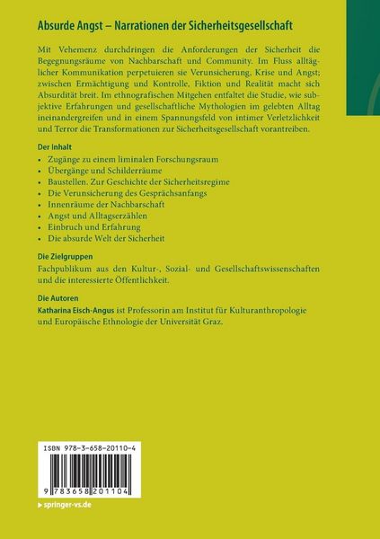 Produktbild: Absurde Angst - Narrationen der Sicherheitsgesellschaft