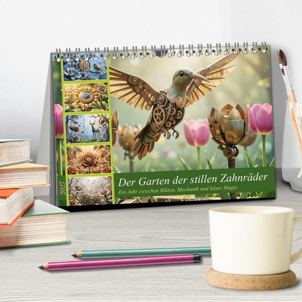 Produktbild: Der Garten der stillen Zahnr&auml;der - Ein Jahr zwischen Bl&uuml;ten, Mechanik und leiser Magie (Tischkalender 2027 DIN A5 quer), CALVENDO Monatskalender