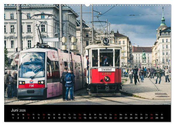Produktbild: Historische Stra&szlig;enbahnen in Wien (hochwertiger Premium Wandkalender 2026 DIN A2 quer), Kunstdruck in Hochglanz