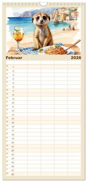 Produktbild: Familienplaner 2026 - Erdm&auml;nnchen in Italien mit 5 Spalten (Wandkalender, 21 x 45 cm) CALVENDO