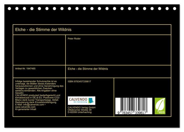 Produktbild: Elche - die Stimme der Wildnis (Tischkalender 2026 DIN A5 quer), CALVENDO Monatskalender