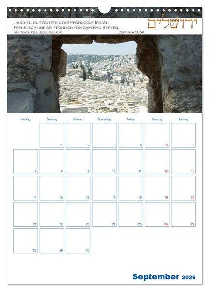 Produktbild: Jerusalem Kalender mit Bibelworten und Planer! (Wandkalender 2026 DIN A3 hoch), CALVENDO Monatskalender