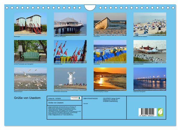 Produktbild: Gr&uuml;&szlig;e von Usedom (Wandkalender 2026 DIN A4 quer), CALVENDO Monatskalender