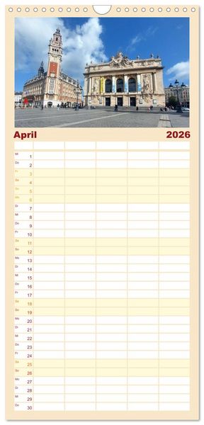 Produktbild: Familienplaner 2026 - Lille - Charmante Metropole in Nordfrankreich mit 5 Spalten (Wandkalender, 21 x 45 cm) CALVENDO