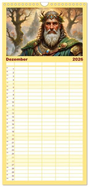 Produktbild: Familienplaner 2026 - Unsterbliche Mythen des Nordens mit 5 Spalten (Wandkalender, 21 x 45 cm) CALVENDO