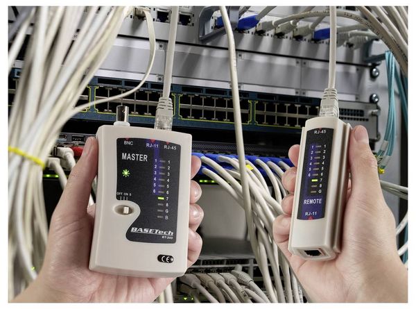 Produktbild: Basetech Kabeltester BT-200 BT-200 Geeignet f&uuml;r RJ-45, RJ-11, BNC