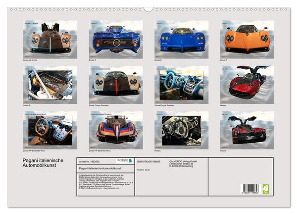Produktbild: Pagani italienische Automobilkunst (Wandkalender 2026 DIN A2 quer), CALVENDO Monatskalender