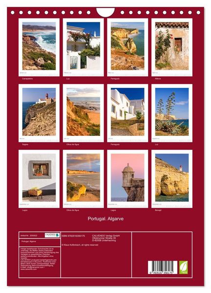 Produktbild: Portugal. Algarve (Wandkalender 2026 DIN A4 hoch), CALVENDO Monatskalender