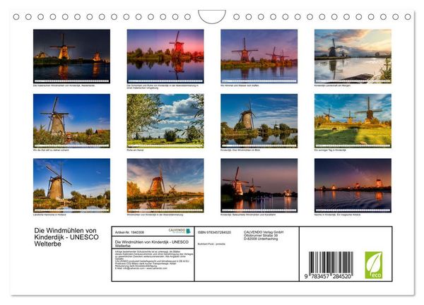 Produktbild: Die Windm&uuml;hlen von Kinderdijk - UNESCO Welterbe (Wandkalender 2026 DIN A4 quer), CALVENDO Monatskalender