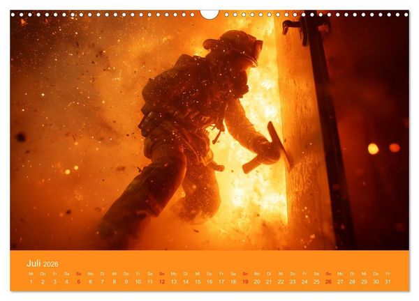 Produktbild: Feuer und Flamme - Feuerwehrkalender (Wandkalender 2026 DIN A3 quer), CALVENDO Monatskalender