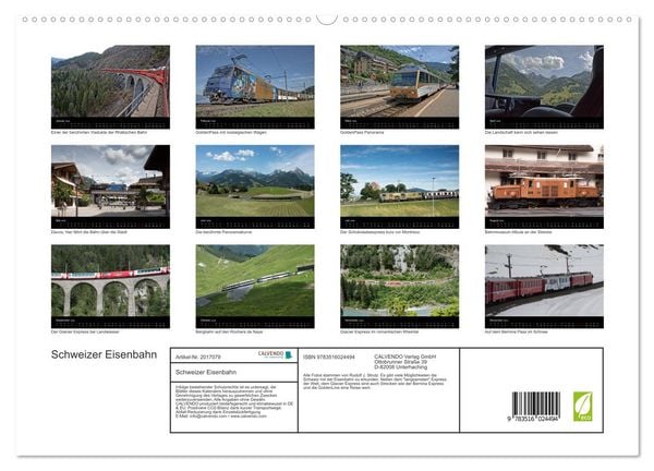 Produktbild: Schweizer Eisenbahn (hochwertiger Premium Wandkalender 2026 DIN A2 quer), Kunstdruck in Hochglanz