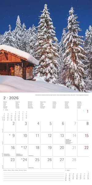 Produktbild: Alpha Edition - Alpen 2026 Broschürenkalender, 30x30cm, Wandkalender mit Platz für Notizen und Termine, Aufnahmen der Alpen, Monatsübersicht und Ferie