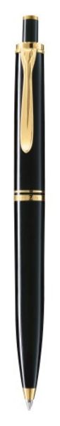 Pelikan Kugelschreiber Souverän® K400, Edelharz, 24-Karat vergoldete Zierelemente, Druckmechanik, Schwarz