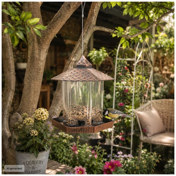 Produktbild: HTI-Living Vogelfutterhaus Nessa Metallic Gold mit Solarpanel