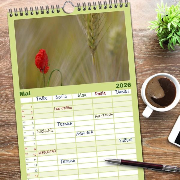 Produktbild: Familienplaner 2026 - Mohnblumen Tr&auml;ume mit 5 Spalten (Wandkalender, 21 x 45 cm) CALVENDO