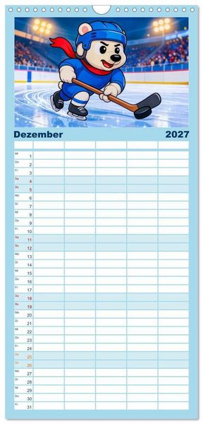 Produktbild: Familienplaner 2027 - Tierischer Wintersport - Lustige Tiere im Schnee mit 5 Spalten (Wandkalender, 21 x 45 cm) CALVENDO