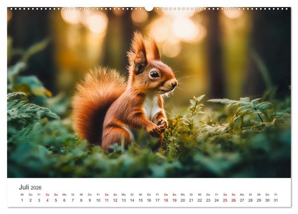 Produktbild: Das geheime Leben der Eichh&ouml;rnchen - Ein Jahr zwischen Baumwipfeln und Nussverstecken (hochwertiger Premium Wandkalender 2026 DIN A2 quer), Kunstdruck in Hochglanz