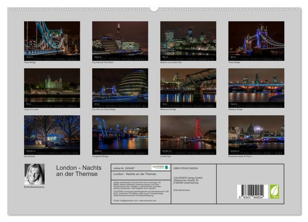 Produktbild: London - Nachts an der Themse (hochwertiger Premium Wandkalender 2026 DIN A2 quer), Kunstdruck in Hochglanz