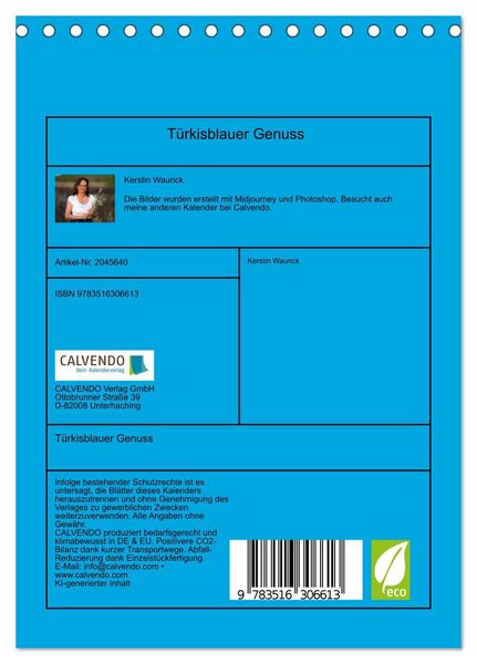Produktbild: T&uuml;rkisblauer Genuss (Tischkalender 2026 DIN A5 hoch), CALVENDO Monatskalender