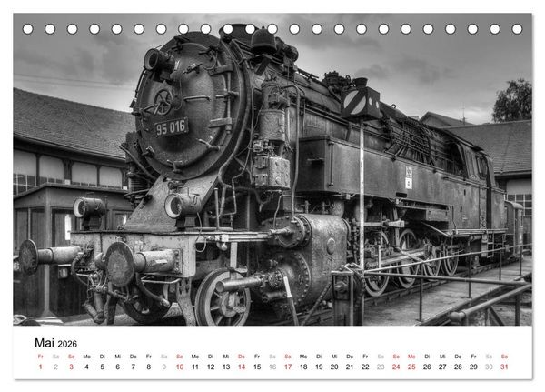 Produktbild: Unter Dampf - Eisenbahnromantik in schwarz-wei&szlig; (Tischkalender 2026 DIN A5 quer), CALVENDO Monatskalender