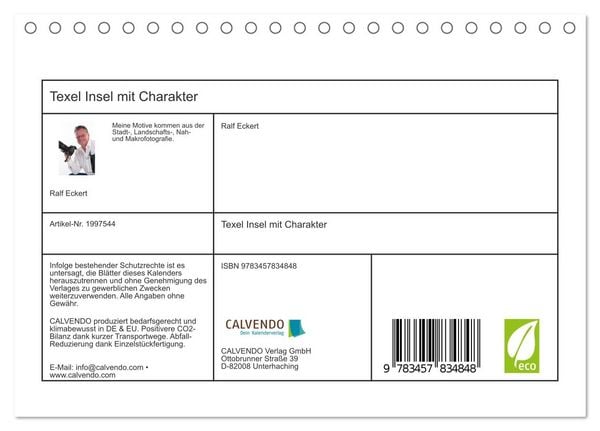 Produktbild: Texel Insel mit Charakter (Tischkalender 2026 DIN A5 quer), CALVENDO Monatskalender