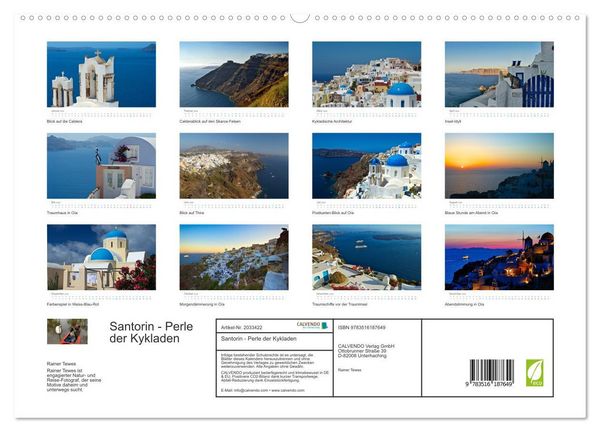 Produktbild: Santorin - Perle der Kykladen (hochwertiger Premium Wandkalender 2026 DIN A2 quer), Kunstdruck in Hochglanz