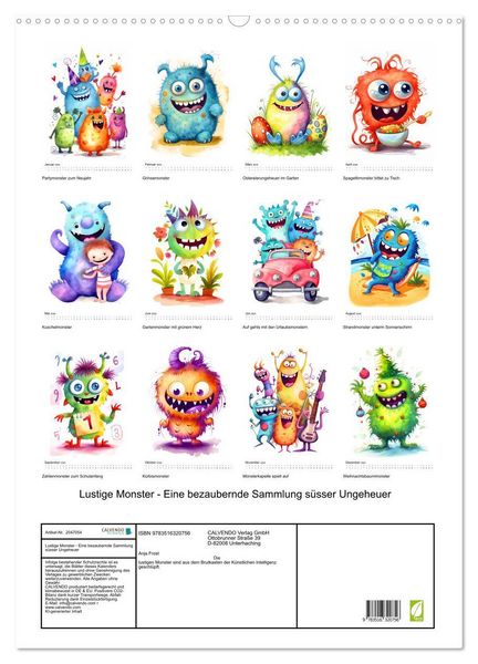 Produktbild: Lustige Monster - Eine bezaubernde Sammlung s&uuml;sser Ungeheuer (Wandkalender 2026 DIN A2 hoch), CALVENDO Monatskalender