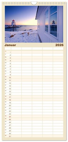 Produktbild: Familienplaner 2026 - Norwegen mit 5 Spalten (Wandkalender, 21 x 45 cm) CALVENDO