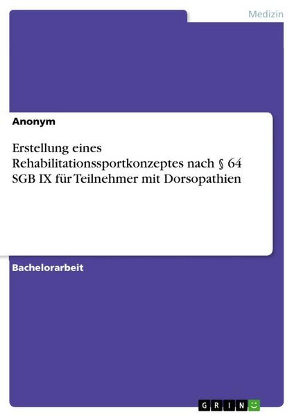 Produktbild: Erstellung eines Rehabilitationssportkonzeptes nach &sect; 64 SGB IX f&uuml;r Teilnehmer mit Dorsopathien