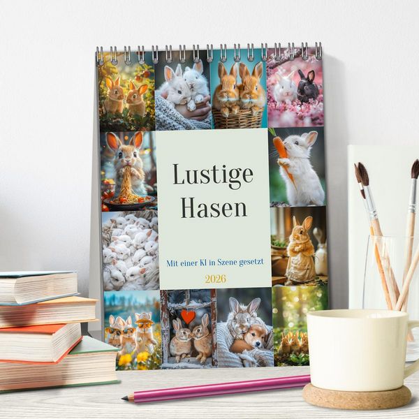 Produktbild: Lustige Hasen (Tischkalender 2026 DIN A5 hoch), CALVENDO Monatskalender