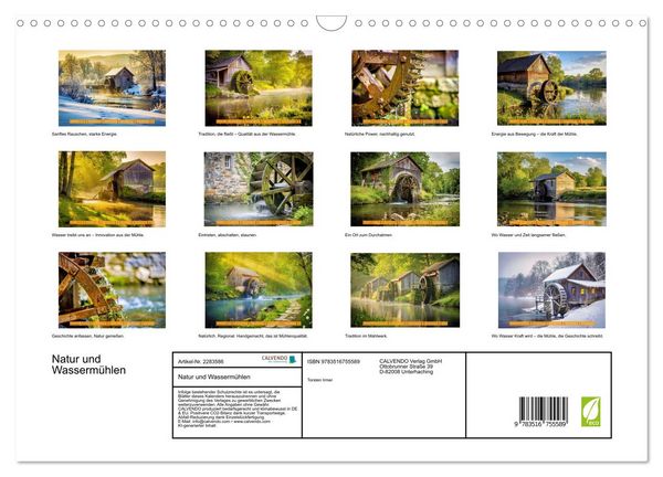 Produktbild: Natur und Wasserm&uuml;hlen (Wandkalender 2027 DIN A3 quer), CALVENDO Monatskalender