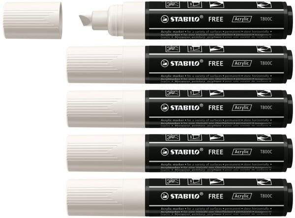 Produktbild: STABILO Acrylmarker, FREE Acrylic T800C, Strichbreite 4-10 mm, wei&szlig;