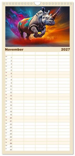 Produktbild: Familienplaner 2027 - Farbsplash in der Tierwelt mit 5 Spalten (Wandkalender, 21 x 45 cm) CALVENDO