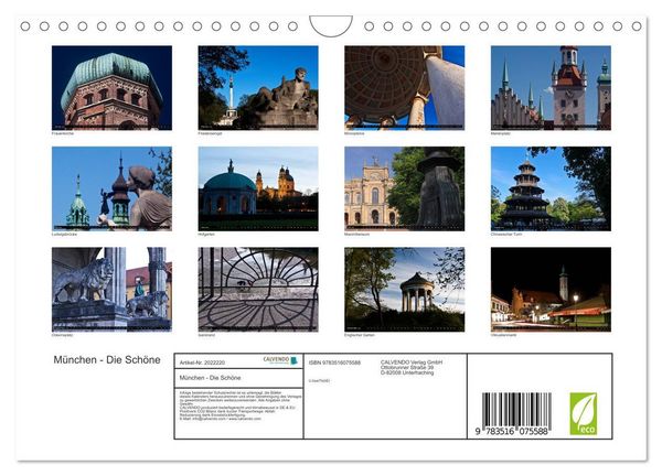 Produktbild: M&uuml;nchen - Die Sch&ouml;ne (Wandkalender 2026 DIN A4 quer), CALVENDO Monatskalender