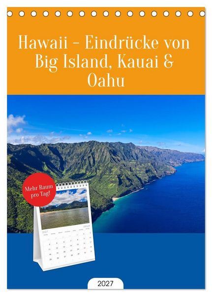 Produktbild: Tischplaner 2027 - Hawaii - Eindr&uuml;cke von Big Island, Kauai & Oahu (A5 Tischkalender zum Aufstellen) CALVENDO