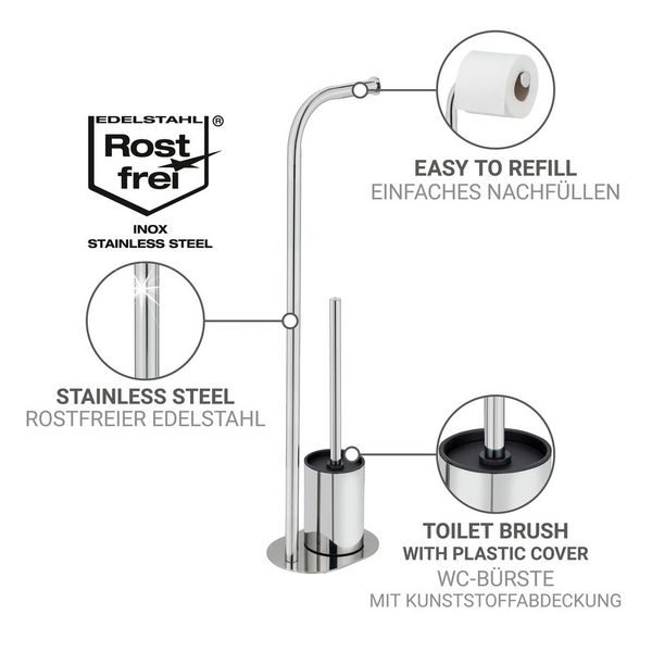 Produktbild: Stand WC-Garnitur Mod. Levante, edelstahl, gl&auml;nzend, schwarz, 23x63x17 cm, rostfrei und freistehend