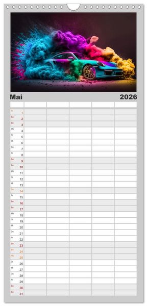 Produktbild: Familienplaner 2026 - Supercars im Farbenrausch mit 5 Spalten (Wandkalender, 21 x 45 cm) CALVENDO