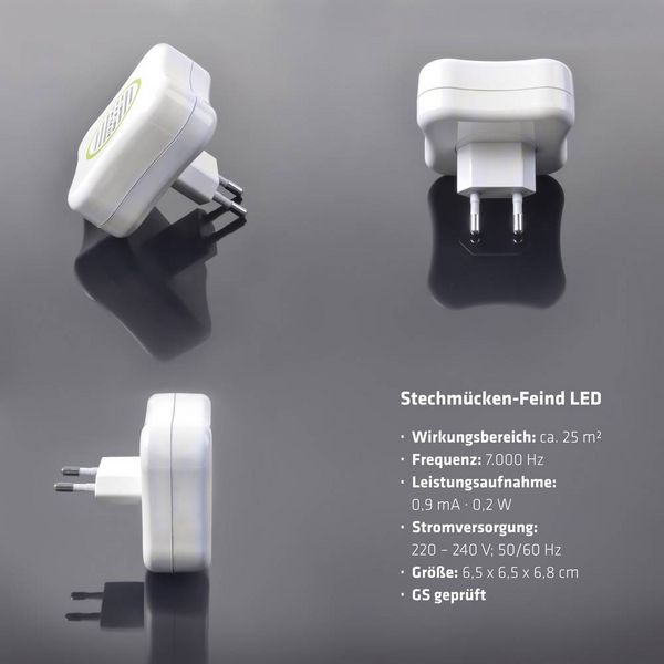 Produktbild: Gardigo Ultraschall M&uuml;ckenvertreiber LED 66993 Insektenvertreiber Ultraschall (B x H x T) 65 x 65 x 68 mm Wei&szlig; 1 St.