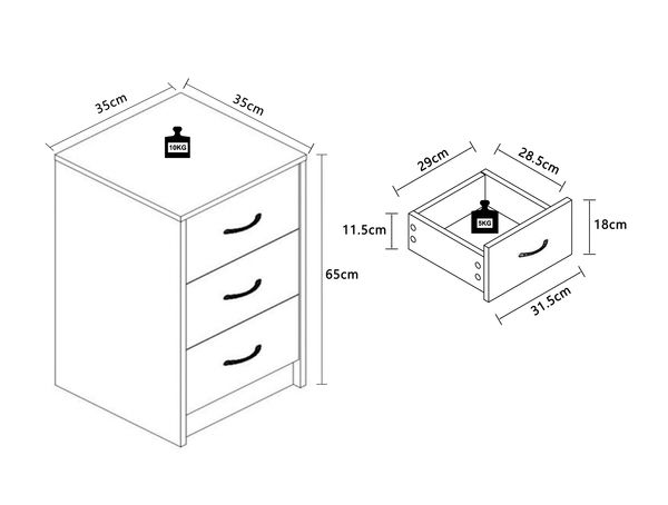 Produktbild: Holz Nachtschrank Nachttisch Schublade Boxal Maxi