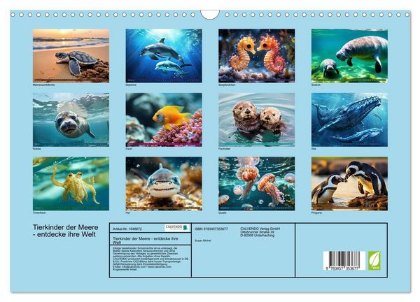 Produktbild: Tierkinder der Meere - entdecke ihre Welt (Wandkalender 2026 DIN A3 quer), CALVENDO Monatskalender