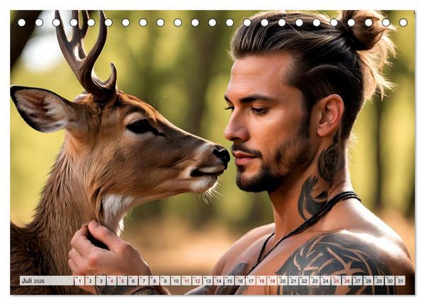Produktbild: Naturburschen im Wald - Muskeln, Tattoos und Waldbewohner (Tischkalender 2026 DIN A5 quer), CALVENDO Monatskalender