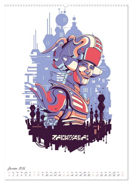 Produktbild: Cyberpunk Futuristes (Calendrier mural 2026 DIN A2 horizontal), CALVENDO calendrier mensuel